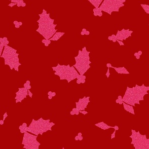 Pink Jolly Holly on Currant Red | Large Scale