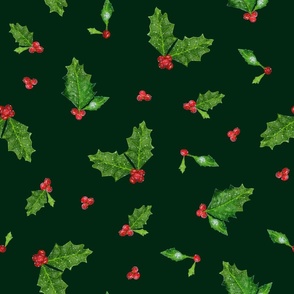Christmas Holly and Berries on Sacramento Green | Medium Scale