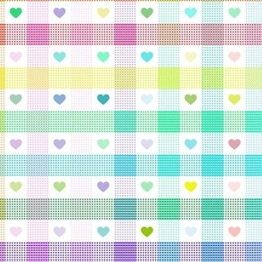 Rainbow checks and rainbow hearts - LGBTQ , love , pride - large print .
