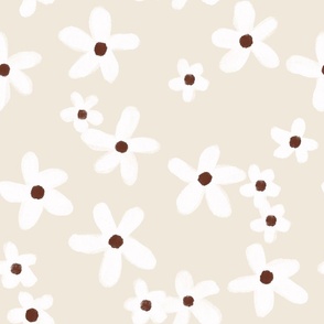 Pretty Flower Floral Painted Daisy - White & Brown on Vanilla Cream - Medium
