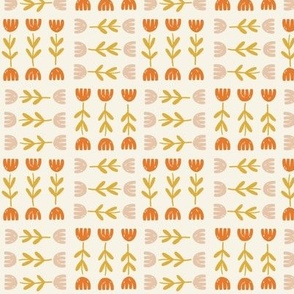 Spring Flower Patchwork - Small - Pink, Red, Yellow on Cream | Colourful Block Printed  Tulips