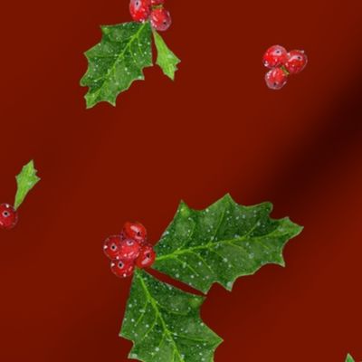 Christmas Holly and Berries on Burnt Red | Large Scale