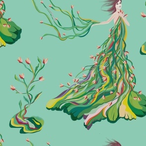 Wondering vines and nature goddess - surreal print - organic form - large print.
