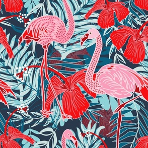 Tropical Flamingoes and Hibiscus Flowers MEDIUM Scale (Tropical Flamingo and Hibiscus Collection)