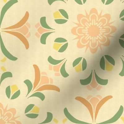 Folk Art Floral Kaleidoscope in Cream Green Yellow and Beige