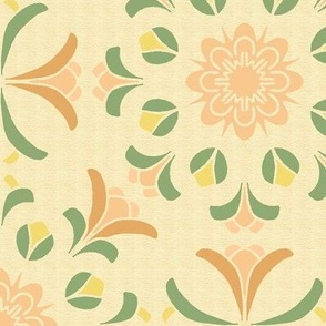 Folk Art Floral Kaleidoscope in Cream Green Yellow and Beige