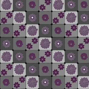 Gray Modern Checkers with Purple Flowers