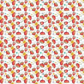 Red Poppies and Stars Pattern on White