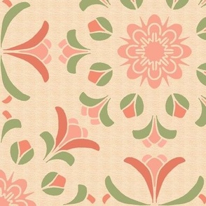 Folk Art Floral Kaleidoscope in Pink and Green