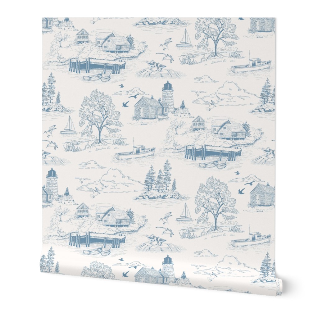 Updated! New England Seaside Toile // Blue // New Half Drop