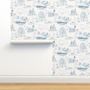 Updated! New England Seaside Toile // Blue // New Half Drop