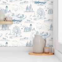 Updated! New England Seaside Toile // Blue // New Half Drop