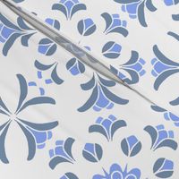 Folk Art Floral Kaleidoscope in Grayed Blues on White
