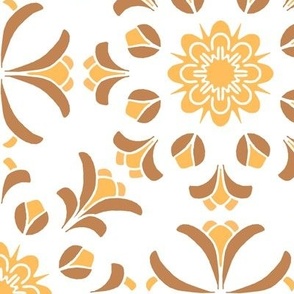 Folk Art Floral Kaleidoscope in Orange and Brown on White