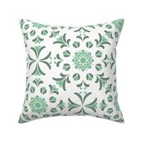 Folk Art Floral Kaleidoscope in Sage Green and Mint Green on White