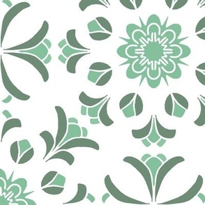Folk Art Floral Kaleidoscope in Sage Green and Mint Green on White