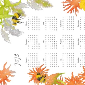 Tea towel calendar 2023 - watercolor endangered bumblebees
