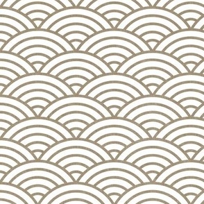 Japanese Rainbow Arches- Seigaiha- Petal Solids Coordinate Mushroom on White- Linen Texture- Brown- Taupe- Beige-- Neutral- Earth Tones- Fall- Autum Small