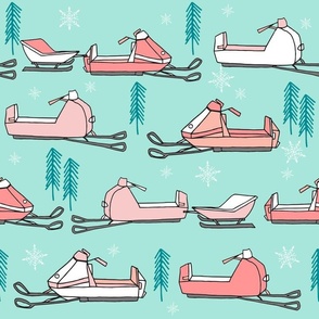 LARGE snowmobiles fabric // vintage snowmobile illustration, winter outdoors snow fabric by andrea lauren - pastel