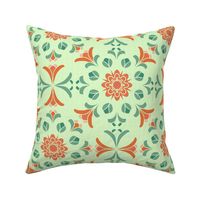 Folk Art Floral Kaleidoscope in Rust and Greens