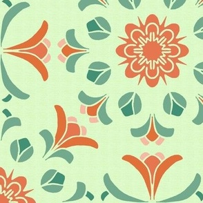 Folk Art Floral Kaleidoscope in Rust and Greens