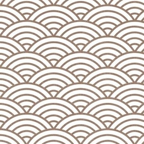 Japanese Rainbow Arches- Seigaiha- Petal Solids Coordinate Mocha on White- Large- Linen Texture- - Brown- Copper- Neutral- Earth Tones- Fall- Autumn- Small
