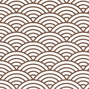 Japanese Rainbow Arches- Seigaiha- Petal Solids Coordinate Cinnamon on White- Large- Linen Texture- - Brown- Copper- Neutral- Earth Tones- Fall- Autumn- Small