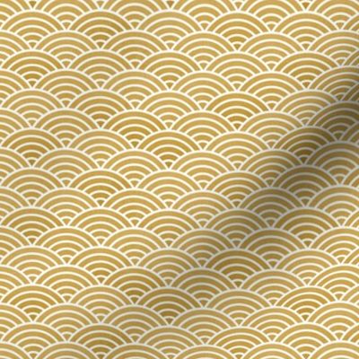 Japanese Rainbow Arches- Seigaiha- Petal Solids Coordinate Mustard- Linen Texture- Gold Rainbows- Scalopped- Golden Waves- Mini