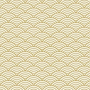 Japanese Rainbow Arches- Seigaiha- Petal Solids Coordinate Mustard on White- Large- Linen Texture- Gold Rainbows- Scalopped Arches- Golden Sea Waves- sMini