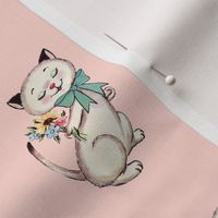 Vintage kitty cat on pink background,  retro