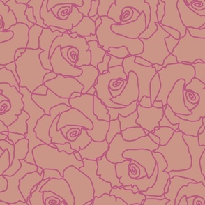 587 - Jumbo scale hand-drawn rose outline in blush apricot and mauve all-over floral, non directional, monochromatic minimalist in modernist style - for adult apparel, lounge-wear, sexy lingerie, feminine dresses and skirts as well as sweet floral wallpap
