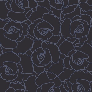 587 - Jumbo scale hand-drawn rose outline rose all-over floral, non directional, monochromatic minimalist in modernist style - for adult apparel, lounge-wear, sexy lingerie, feminine dresses and skirts as well as sweet floral wallpaper, fresh cotton rose 