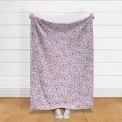 587 - jumbo scale hand-drawn rose outline in zesty orange and pale blue-grey all-over floral, non directional, monochromatic minimalist in modernist style - for adult apparel, lounge-wear, sexy lingerie, feminine dresses and skirts as well as sweet floral