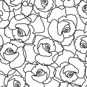 587 - Jumbo scale hand-drawn rose outline charcoal and off white  all-over floral, non directional, monochromatic minimalist in modernist style - for adult apparel, lounge-wear, sexy lingerie,  modern dresses and skirts as well as sweet floral wallpaper, 
