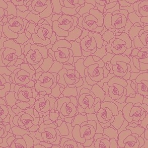 587 - Medium scale hand-drawn rose outline in blush apricot and mauve all-over floral, non directional, monochromatic minimalist in modernist style - for adult apparel, lounge-wear, sexy lingerie, feminine dresses and skirts as well as sweet floral wallpa