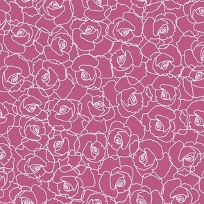 587 - Medium scale hand-drawn rose outline in pretty mauve pink and off white all-over floral, non directional, monochromatic minimalist in modernist style - for adult apparel, lounge-wear, sexy lingerie, feminine dresses and skirts as well as sweet flora