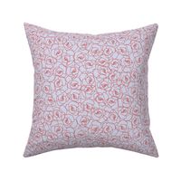 587 - $ Medium scale hand-drawn rose outline in zesty orange and pale blue-grey all-over floral, non directional, monochromatic minimalist in modernist style - for adult apparel, lounge-wear, sexy lingerie, feminine dresses and skirts as well as sweet flo