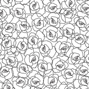 587 - Medium scale hand-drawn rose outline charcoal and off white  all-over floral, non directional, monochromatic minimalist in modernist style - for adult apparel, lounge-wear, sexy lingerie,  modern dresses and skirts as well as sweet floral wallpaper,
