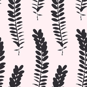 588 - Jumbo scale clean and simple fern in loose botanical illustration style, repeating pattern in monochromatic warm grey and dark-grey colours, non-directional for large scale home decor items such as botanical-wallpaper, nature-inspired duvet covers, 