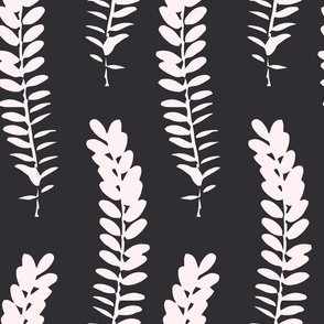 588 - Jumbo scale clean and simple fern in loose botanical illustration style, repeating pattern in monochromatic deepest charcoal and warm grey colours, non-directional for large scale home decor items such as botanical-wallpaper, nature-inspired duvet c