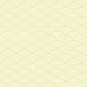Japanese Rainbow Arches- Seigaiha- Petal Solids Coordinate Buttercup on White- Large- Linen Texture- Rainbows- Pastel Yellow Scalloped Waves- sMini