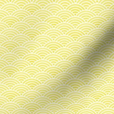 Japanese Rainbow Arches- Seigaiha- Petal Solids Coordinate Lemon Lime- Linen Texture- Rainbows- Pastel Yellow Scalloped Waves- sMini