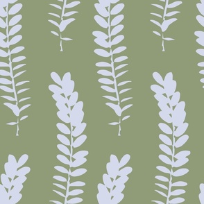 588 - Jumbo scale clean and simple fern in loose botanical illustration style, repeating pattern in monochromatic olive green and soft grey colours, non-directional for large scale home decor items such as botanical-wallpaper, nature-inspired duvet covers