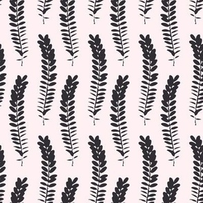588 - Small scale clean and simple fern in loose botanical illustration style, repeating pattern in monochromatic colours of warm grey and dark charcoal, non-directional for large scale home decor items such as botanical-wallpaper, nature-inspired duvet c