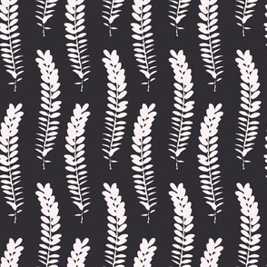 588 - Small scale clean and simple fern in loose botanical illustration style, repeating pattern in monochromatic colours of deep charcoal and soft grey, non-directional for large scale home decor items such as botanical-wallpaper, nature-inspired duvet c