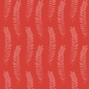 588 - Small scale clean and simple fern in loose botanical illustration style, repeating pattern in monochromatic colours of tangerine orange, non-directional for large scale home decor items such as botanical-wallpaper, nature-inspired duvet covers, eleg