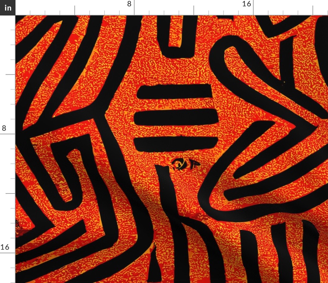 Enfullence Orange Maze Curves Black Lines Summer Luxury Upscale 80 Pattern II