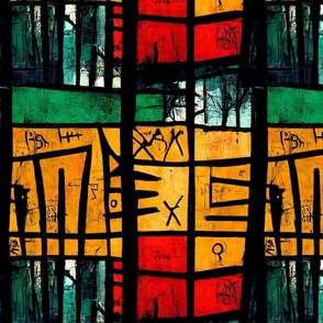 Rasta African Abstract Art - Basquiat Style, Red, Green, Gold, Grafitti, Jamaica