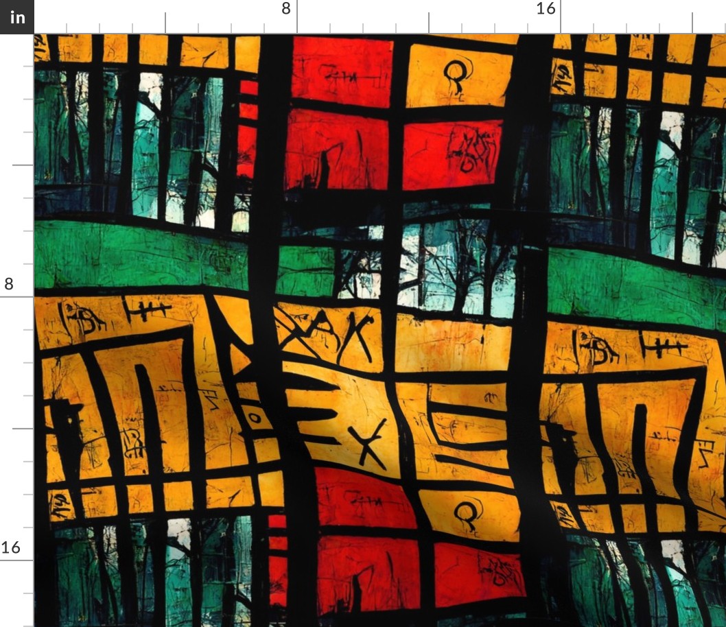 Rasta African Abstract Art - Basquiat Style, Red, Green, Gold, Grafitti, Jamaica