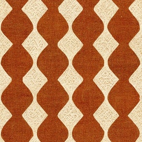 African Mud cloth Cultural Pattern, Organic Zig Zag, Rounded, Cream, Brown